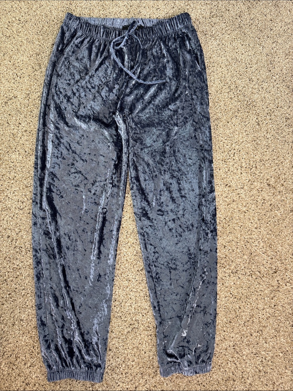 Snap Crushed Velvet Lightweight Jogger Pants Steel Blue